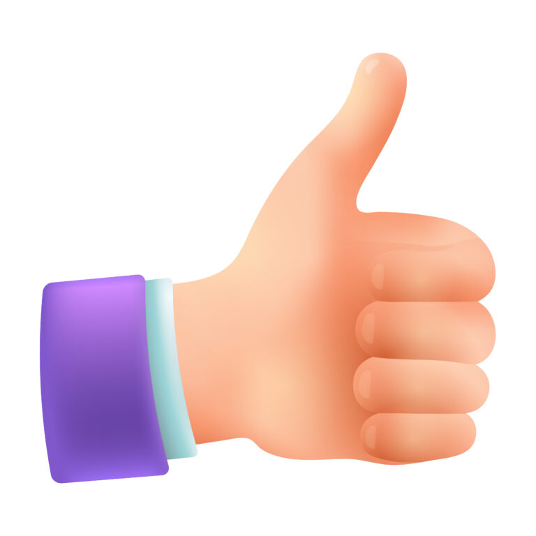 Thumb up hand gesture 3d cartoon style icon on white background